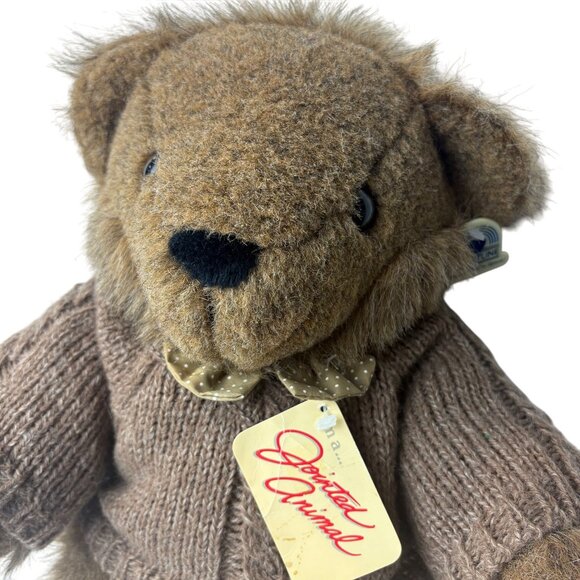 VTG 1985 BLAKE Heartline Snuggables Jointed Teddy Bear Knit Sweater 12" Tags Bow - Picture 5 of 9